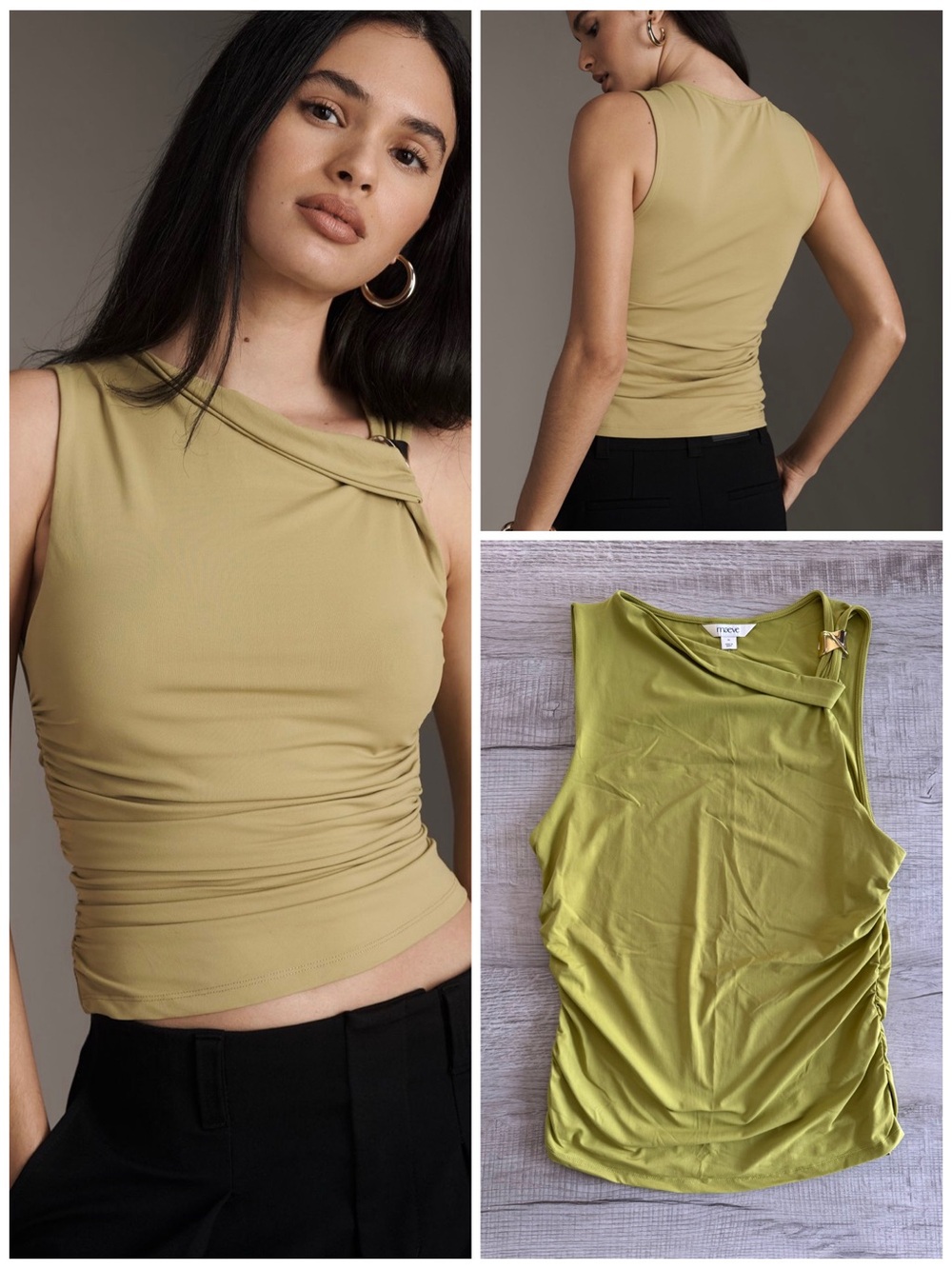 Anthropologie y2k Party One Shoulder Twist Tank Gold Hardware Top XL NWT